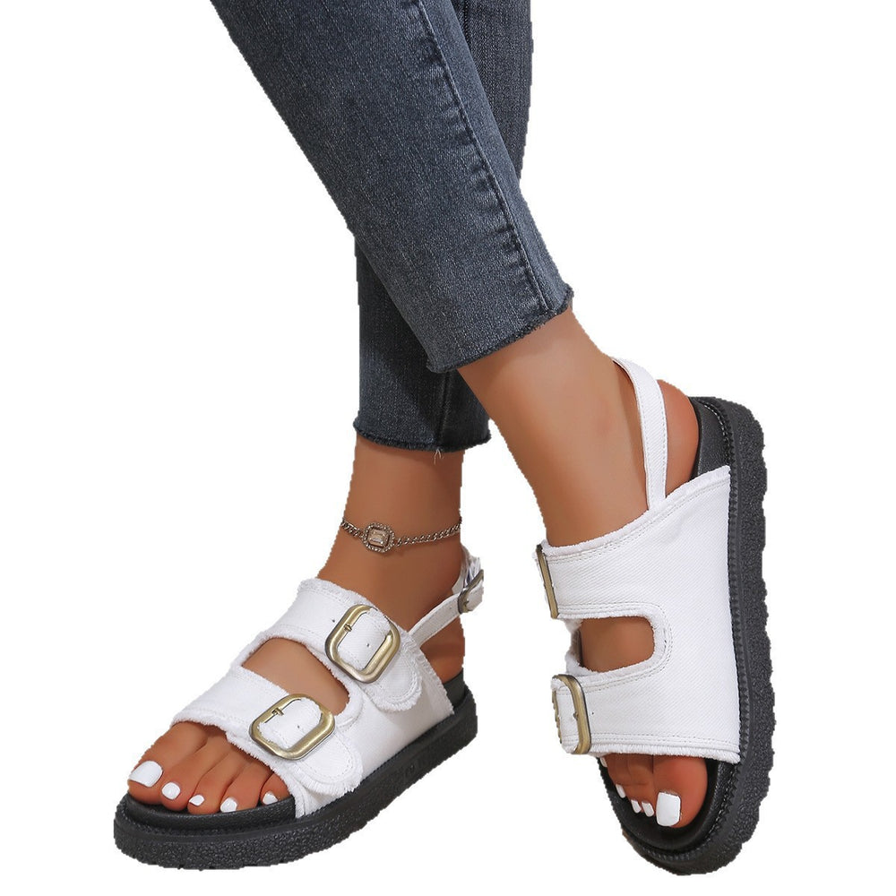 Export new arrivalplus size denim belt buckle slip-on sandals women's summer outwearslipper wholesale