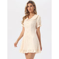 Amazon european and american plaid wood ear dress for women  summer new style puff sleeve doll collar skirt