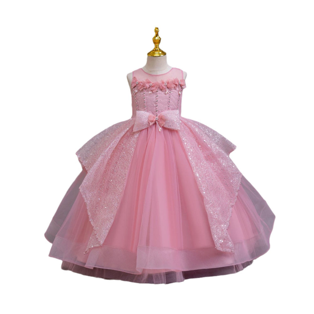 Ready-to-ship new sequin silver thread evening gown tutu wedding dress princess dress girls' performance dress kids' dress