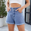 European and american cross-border women's summer new arrivals:  independent site washed classic loose rolled hem casual denim shorts