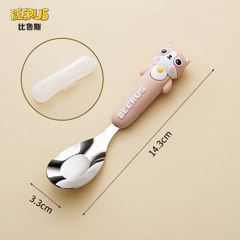 Cartoon 304 stainless steel chopsticks and spoon set - kids' dinnerware with original beerus collaboration design - wholesale