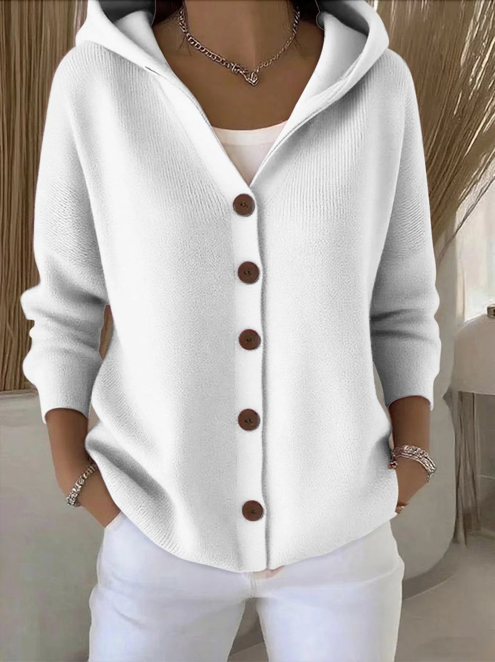 fashion autumn winternew arrivalhoodedknittingcardigan women's pure colorcasualfashionsweateroutwear women