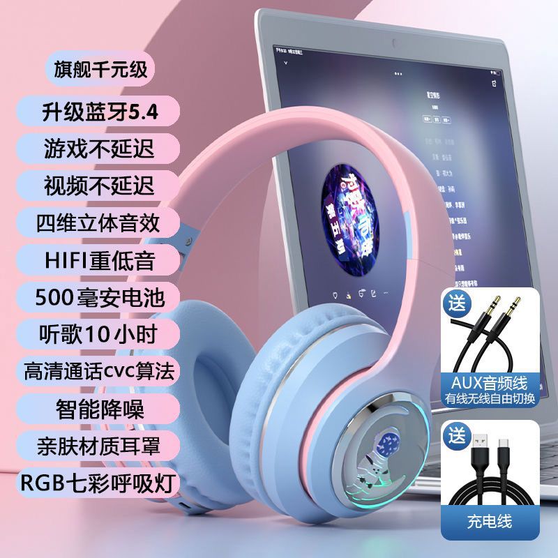 Over-ear wireless bluetooth headphones - deep bass, high-fidelity audio, open-ear design, sports & gaming, card slot, universal compatibility with mobile phones