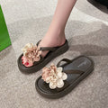 Two-tone floral platform slides - women's new summer collection: versatile, flat, non-slip, fashionable beach sandals for students