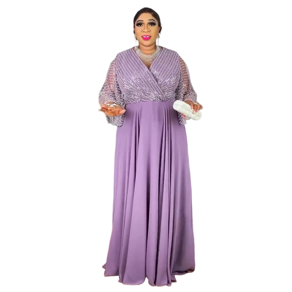 Women's dress cross-border african new style large sleeves loose casual rhinestone robe