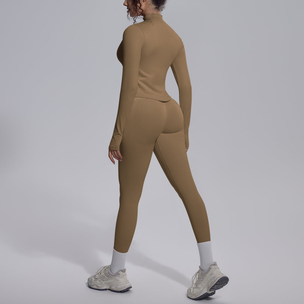 New seamless solid color high-stretch activewear set: includes a breathable, figure-hugging top, bottoms, and bra – perfect for running, fitness, and yoga