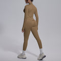 New seamless solid color high-stretch activewear set: includes a breathable, figure-hugging top, bottoms, and bra – perfect for running, fitness, and yoga