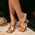 Women's high heel sandals - minimalist criss-cross square toe heels - unique heel design - summer outdoor wear - new 2025 collection