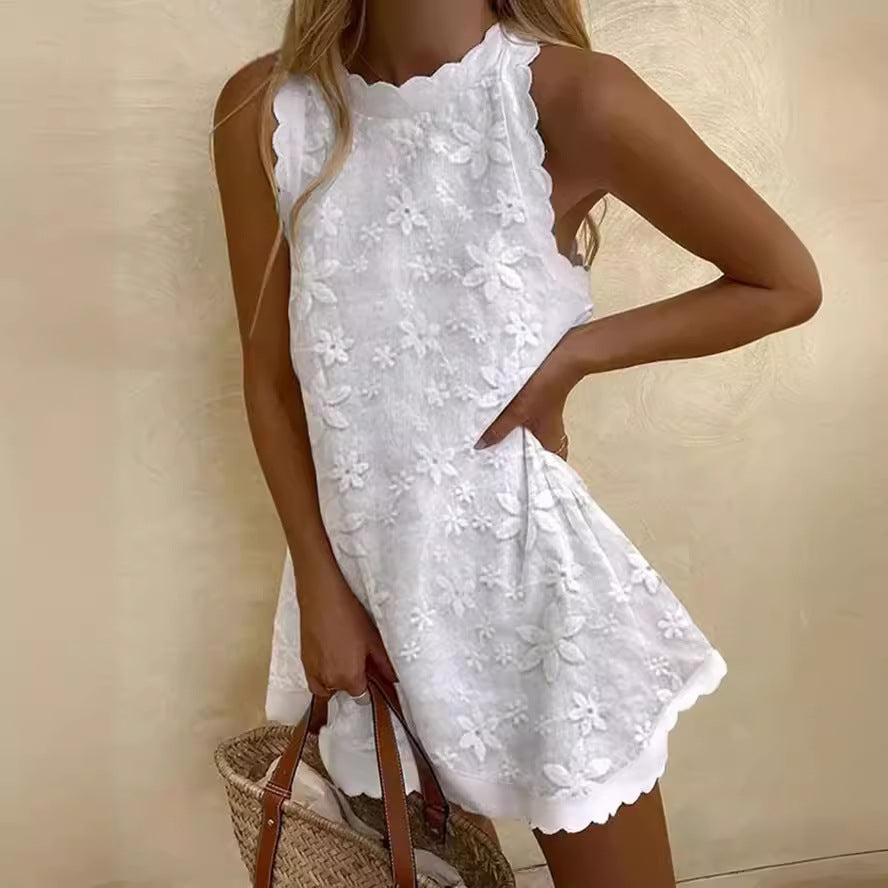 cross-border fashion: european & american style, new casual loose-fit lace sleeveless tank dress for  & export