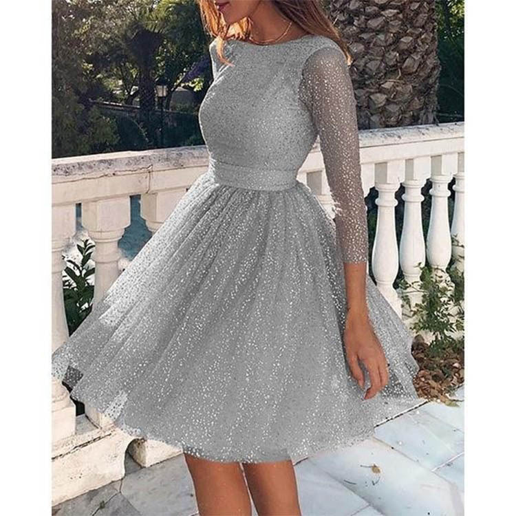 summer new arrivals: european and american style fashion long sleeve dress - high waist cocktail party evening gown