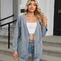 Wish european and american cross-border women's clothing autumnew arrival  independent station washed long sleeves v neck denim outweartops