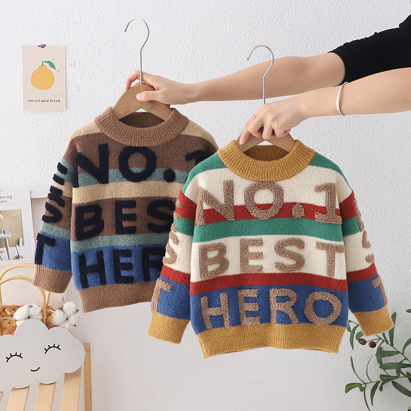 Kids' sweater  autumn/winter new collection: fleece-lined, extra thick knitwear for boys and girls