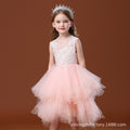 Girls' formal dress new arrival: customizable tulle tutu princess dress - pink floral print cake skirt, european & american style vest dress