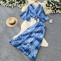 French romantic leopard print two-piece set for women - autumn v-neck, slim fit, high-end purple elegant outfit