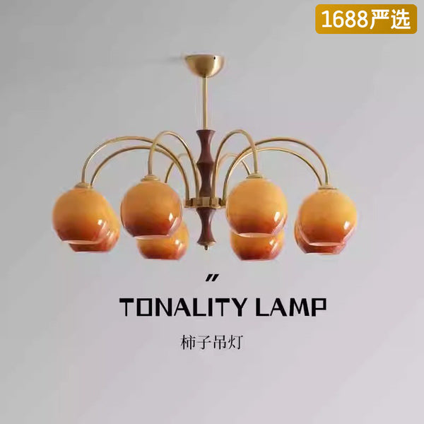 [Strict selection] Medieval chandelier American retro Bauhaus Japanese style silent wind persimmon glass hall main lamp