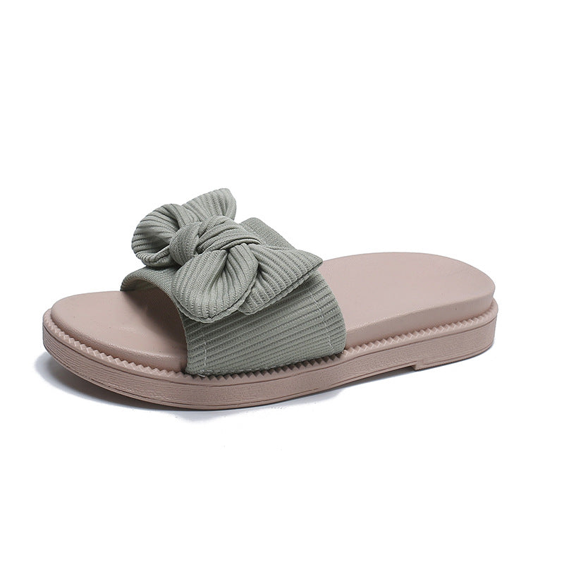 Women's summer sandals 2023 new flat beach slippers non-slip bowknot height increasing thick sole thong sandals