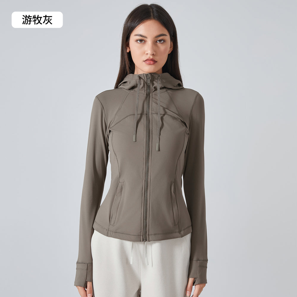new women's activewear hooded jacket - slim fit, shaping, zip-up, stretchy running & yoga outerwear s2088
