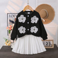 Girls' two-piece set: 3d floral long-sleeve cardigan + skirt outfit