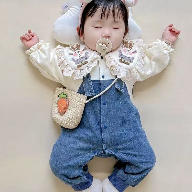 Spring outfit chic romper baby girl cartoon onesie double layer jacket princess style newborn clothes