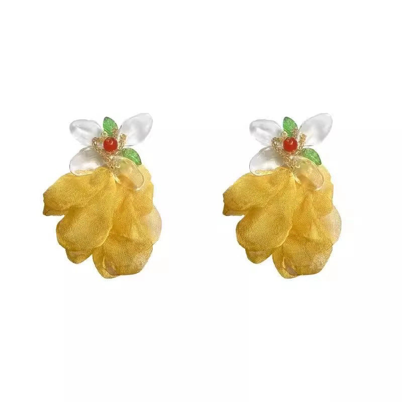 Vacation-ready, ethereal yellow floral earrings for women - new 2026 collection. perfect for beach getaways, these unique and bold statement earrings are sure to turn heads