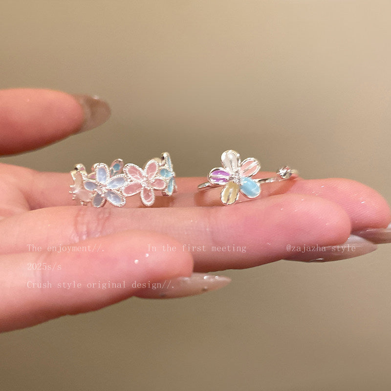 Dopamine flower ring - unique design, high-end feel, adjustable open ring, perfect for students, decorative accessory