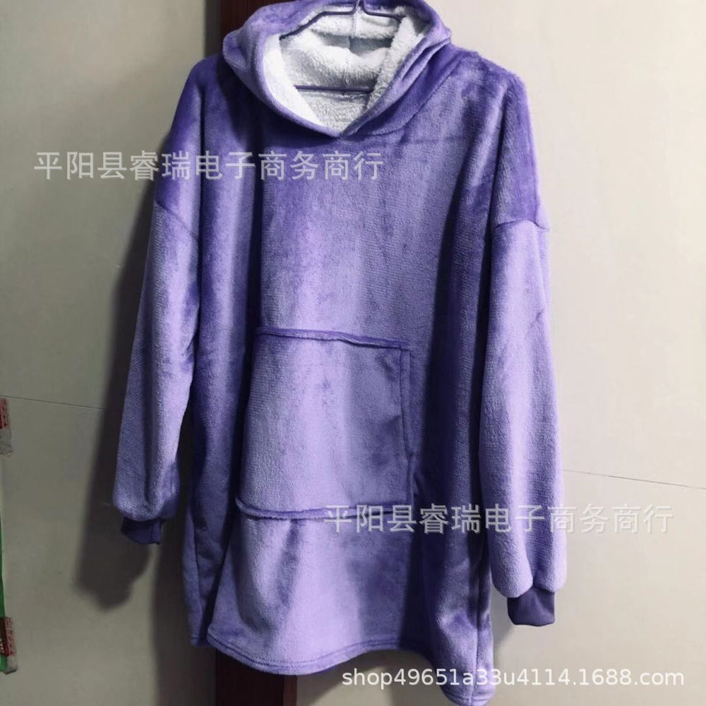 Outdoor cold-proof coral velvet pajamas pullover fleece jacket hooded lazy tv blanket nightgown pullover tv blanket