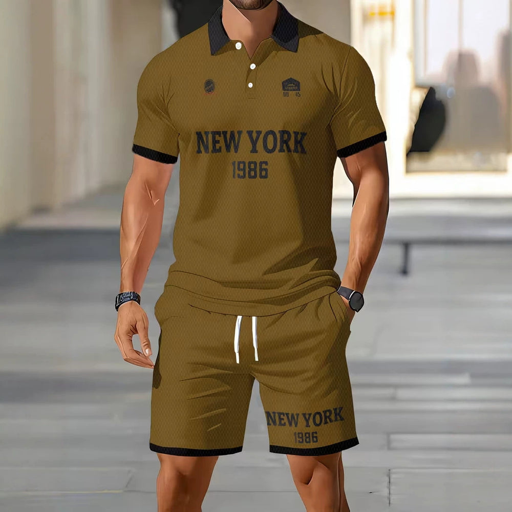 hot-selling men's polo shirt set, new summer two-piece casual short-sleeve and shorts set, dropshipping available