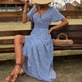 european and american cross-border hot seller:  summer new arrival - digital print short sleeve v-neck casual printed dress