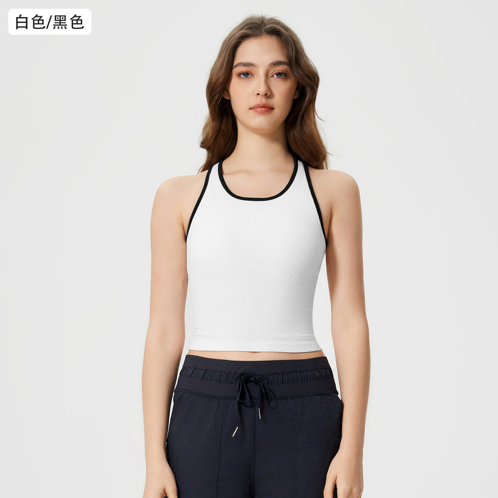 Premium new women's shockproof sports bra top with built-in padding - slim fit, sleeveless yoga top d25029