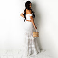 2025 new cross-border women's fashion: european and american style midi skirt & fitted two-piece set with fishtail hem, cropped top, and lace maxi skirt
