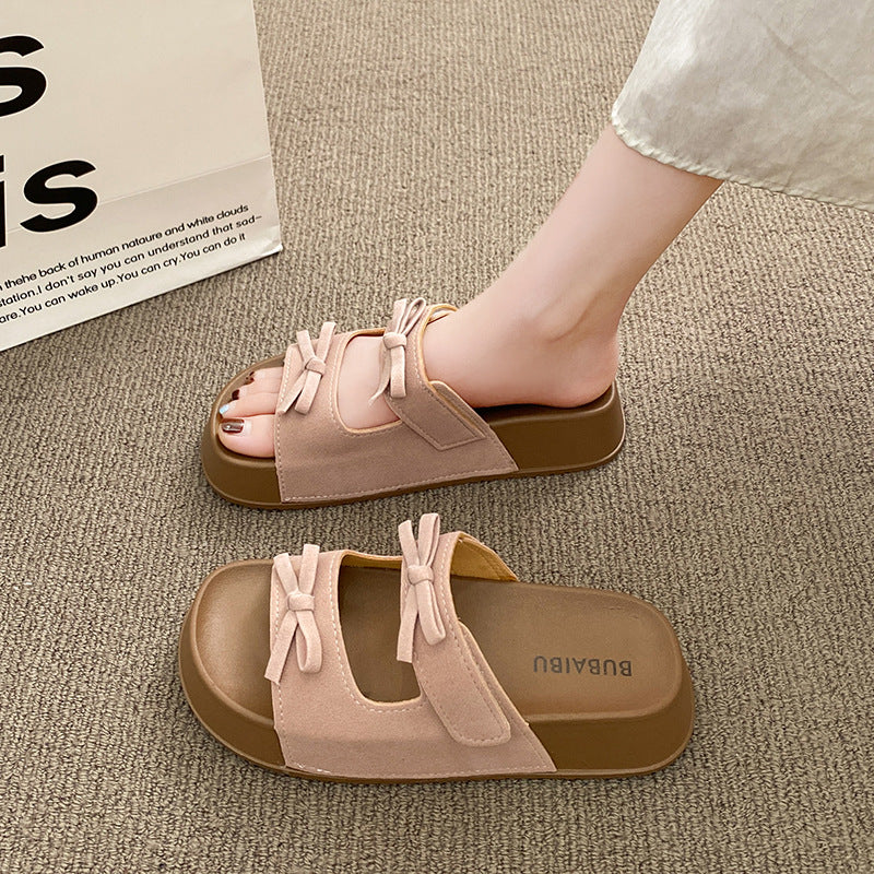 Thick solebows sandals women's summer outwear new arrival height increasingfashioneasiest for matchcute soft bottom birkenstock flip-flops for women