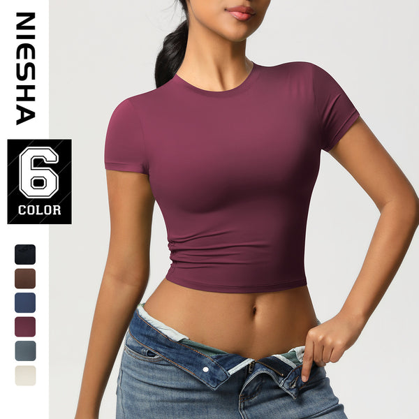New European and American casual versatile tight quick-drying fitness top, yoga clothes running Pilates sports T-shirt short sleeves