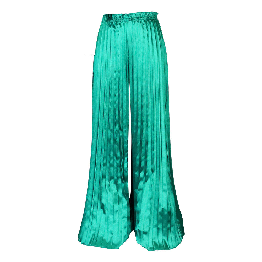 D361   cross-border summer european and american women's solid color casual loose pleated wide-leg pants african long pants