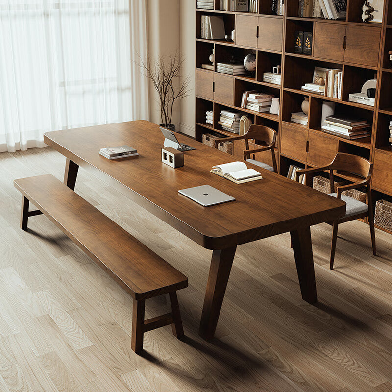 Solid wood large desk - double seater study & reading table for living room, minimalist office computer desk, conference table, workstation table