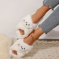 2024 autumn/winter cartoon crossover slippers, thick sole, open toe, fuzzy slippers, plus size women's warm non-slip home cotton slippers