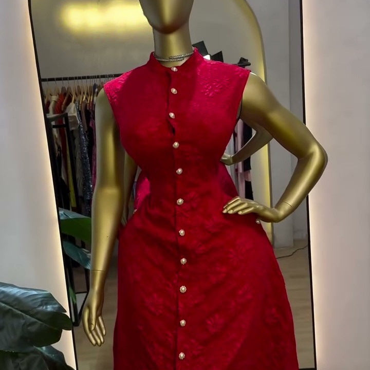 European and american cross-border women's clothing:  summer new arrivals - fashionable and elegant jacquard slim-fit floral midi dress
