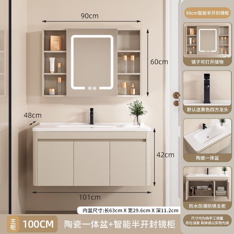 Space aluminum bathroom cabinet arc intelligent storage bathroom mirror cabinet toilet sink ceramic integrated basin wash basin