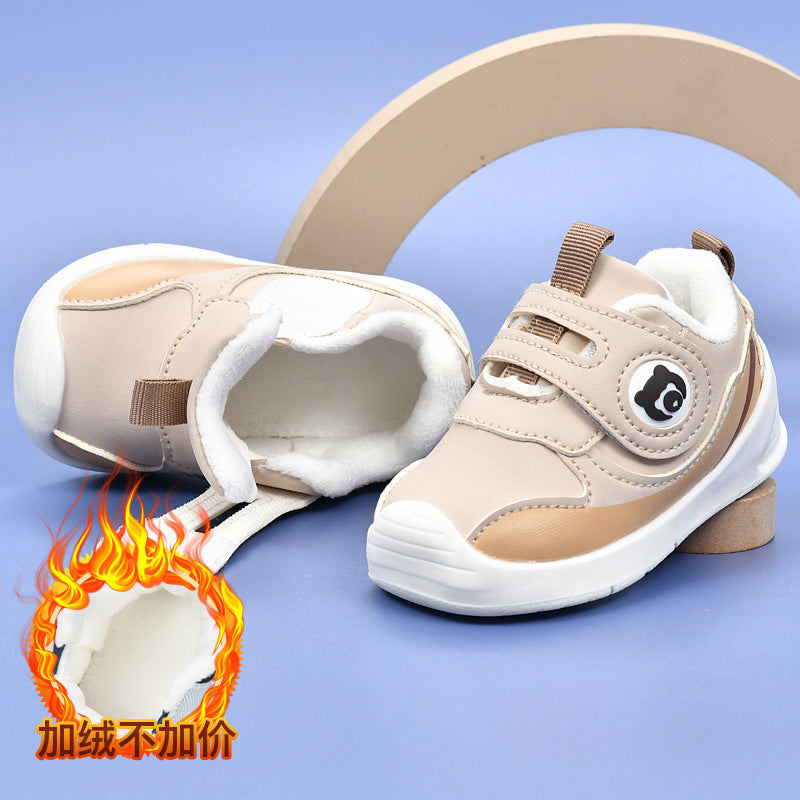 Toddler shoes for baby boys 0-1-3 years old, autumn/winter infant shoes for baby girls, soft sole children's shoes, fleece-lined and thickened cotton shoes