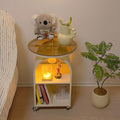 Cream style sofa round glass side table modern creative living room coffee table bedroom bedside table small table movable