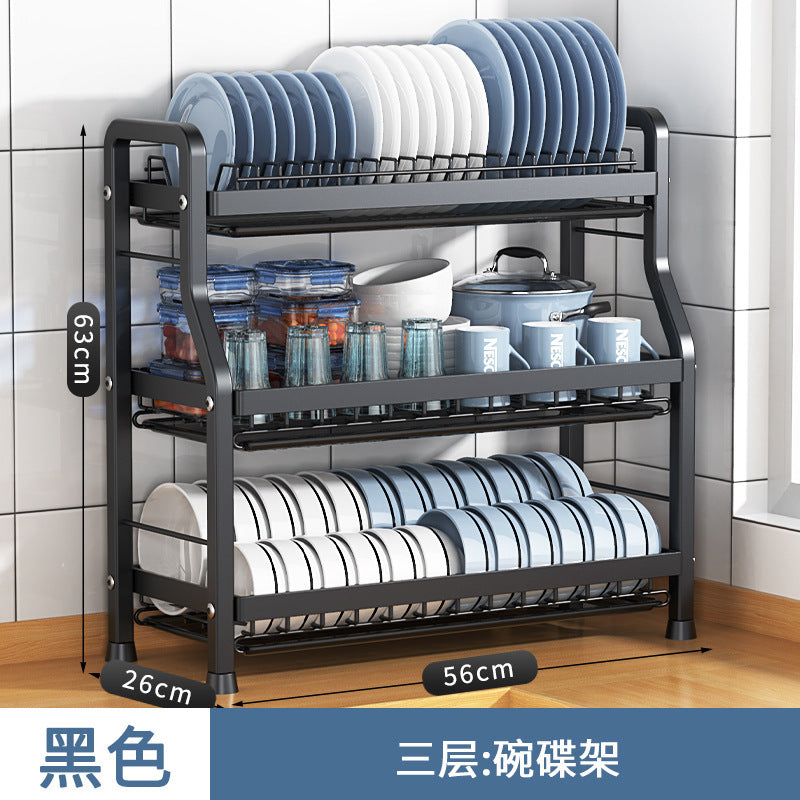 Storage Kitchen Dish Rack Household Dishware Dish Bowl Integrated Storage Rack Countertop Multifunctional Stainless Steel Drain Rack