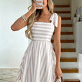 european and american cross-border new striped cinched-waist cami summer dress