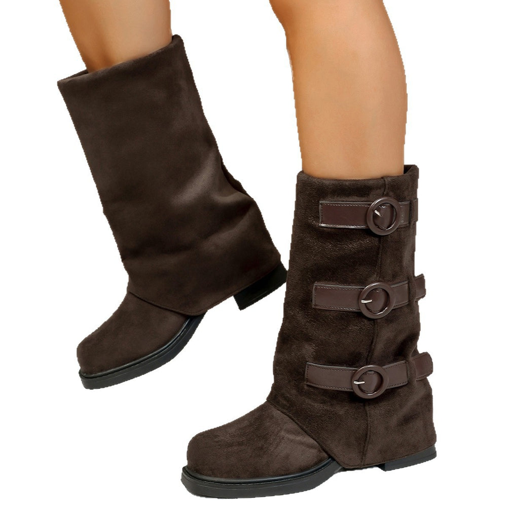 Thick sole hidden heel pants boots women  new arrivalautum knight long boots thick heel buckle western pile boots