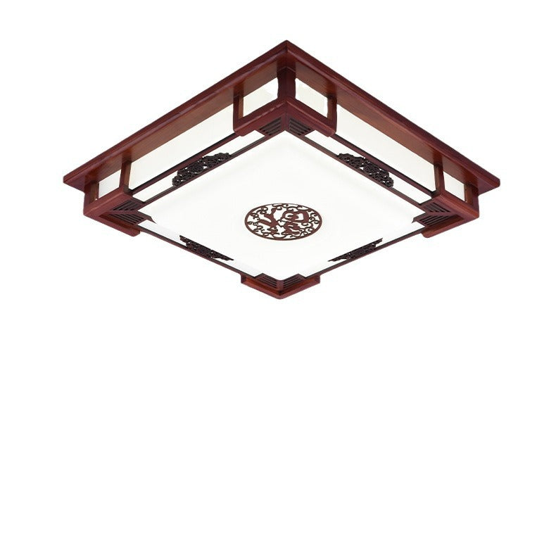 Chinese bedroom ceiling lamp square solid wood antique classic led sheepskin lamp round bedroom dining room Chinese style lighting