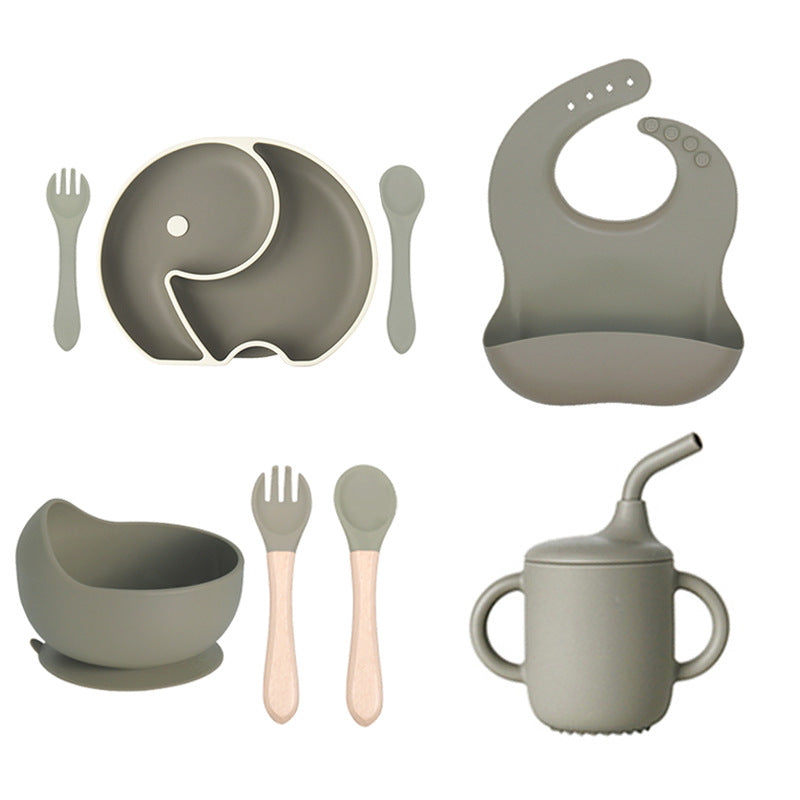 Cross-border baby silicone grid plate two-color plate with lid children's gift silicon feeding tableware set