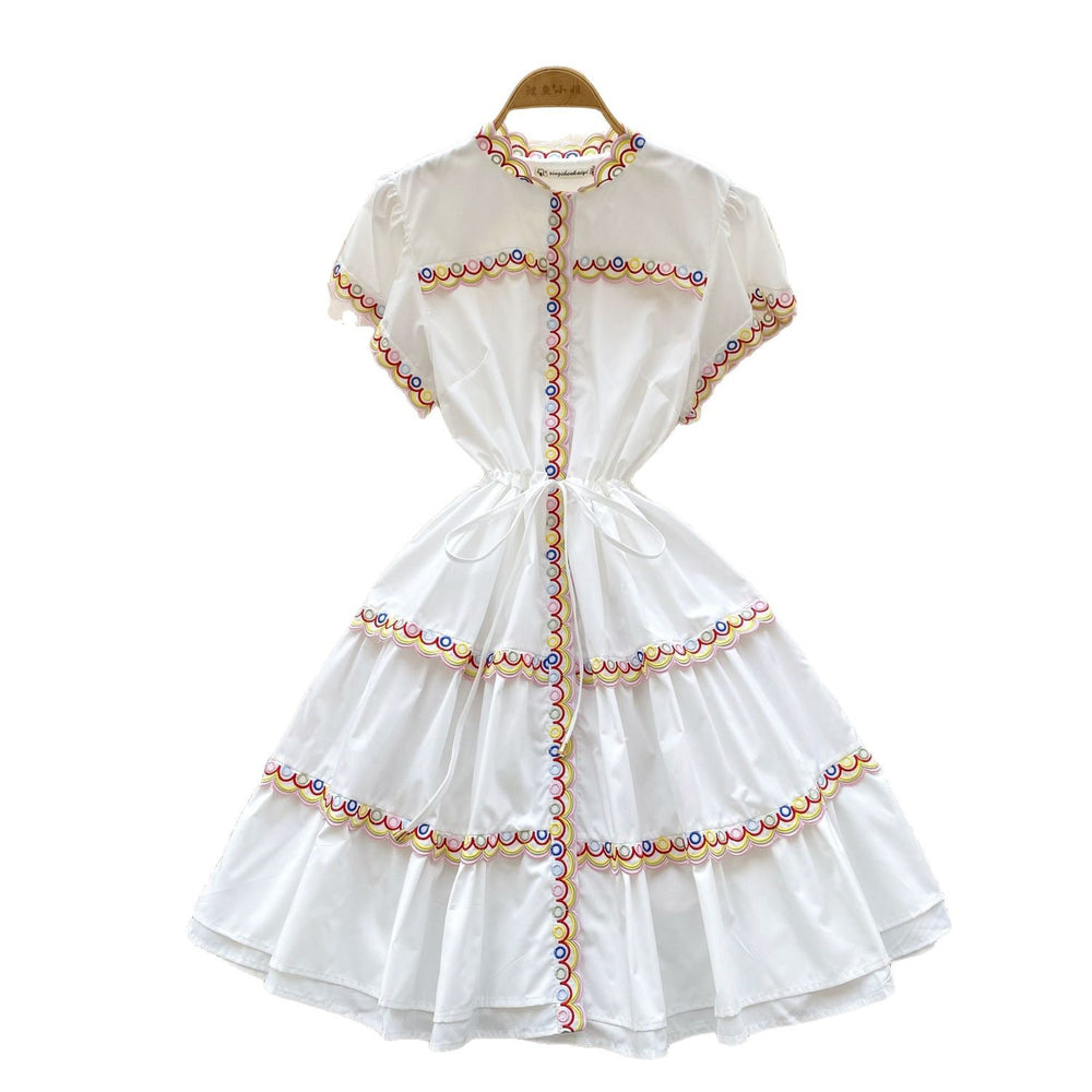 Luxury royal court style high-end flutter sleeve dress - women's summer drawstring waist design, unique and elegant midi dress