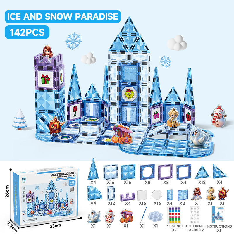 Kids educational diy painted diamond pattern magnetic track building blocks baby puzzle puzzle magnetic sheet square castle toy