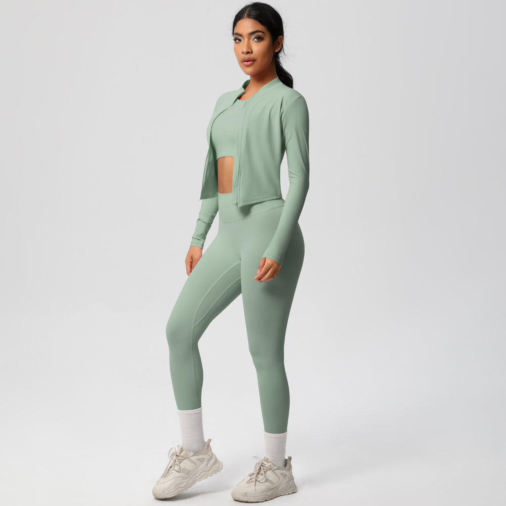 European and american style solid color seamless brushed yoga set - tight-fitting, quick-drying, butt-lifting workout running fitness three-piece set