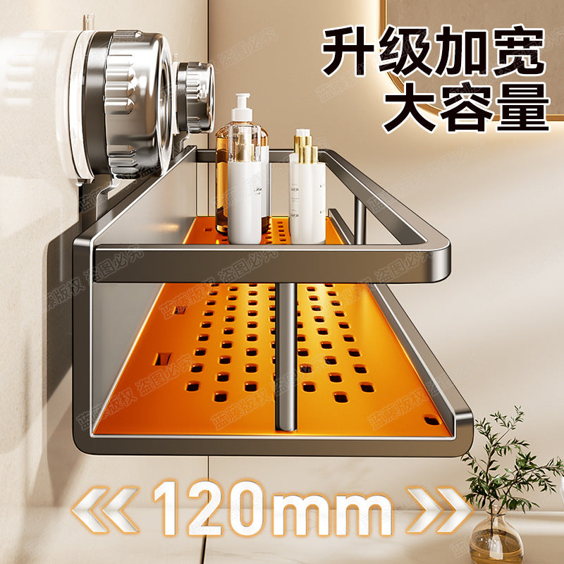 Space aluminum bathroom suction cup rack, wall-mounted non-punching bathroom towel rack, washstand, multi-functional storage