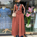 European and american cross-border women's fashion  spring new arrival: elegant solid color v-neck sleeveless top and high-waisted wide-leg pants set
