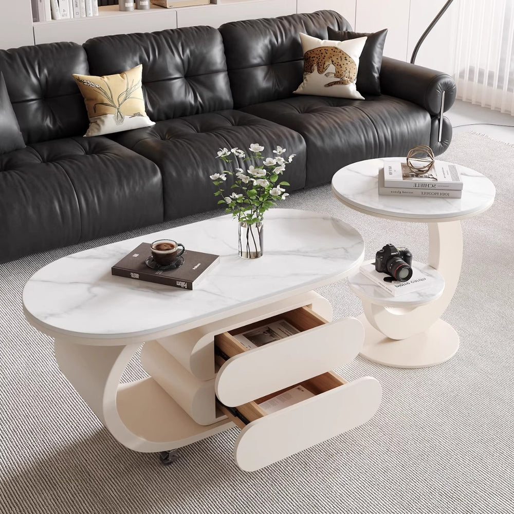 Modern minimalist sintered stone removable coffee table set - italian-inspired light luxury artistic coffee table for small living rooms